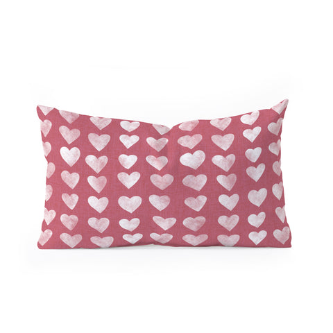 Schatzi Brown Heart Stamps Pink Oblong Throw Pillow
