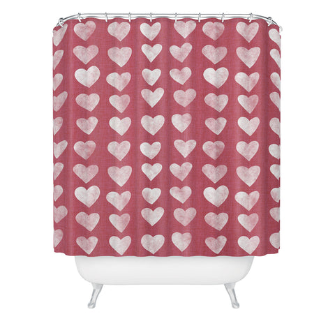 Schatzi Brown Heart Stamps Pink Shower Curtain