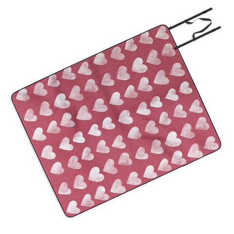 Schatzi Brown Heart Stamps Pink Picnic Blanket