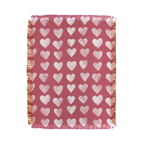 Schatzi Brown Heart Stamps Pink Throw Blanket