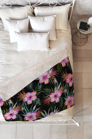 Schatzi Brown Honolua Tropical Black Fleece Throw Blanket