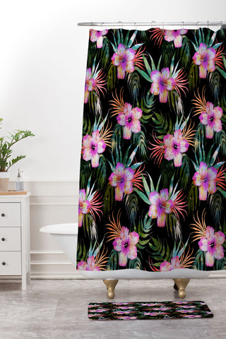 Schatzi Brown Honolua Tropical Black Shower Curtain And Mat