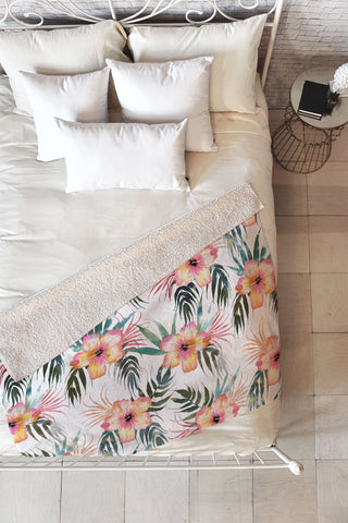 Schatzi Brown Honolua Tropical White Fleece Throw Blanket