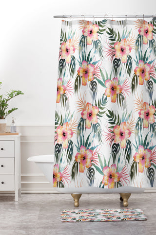 Schatzi Brown Honolua Tropical White Shower Curtain And Mat