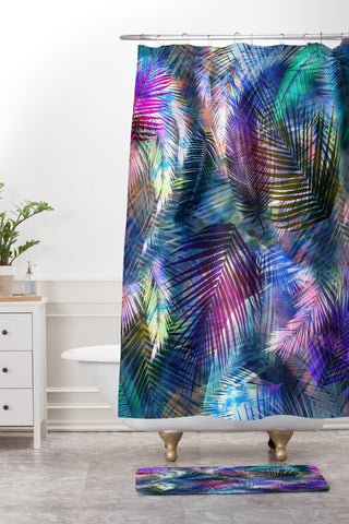 Schatzi Brown Hookena Palm Blue Shower Curtain And Mat