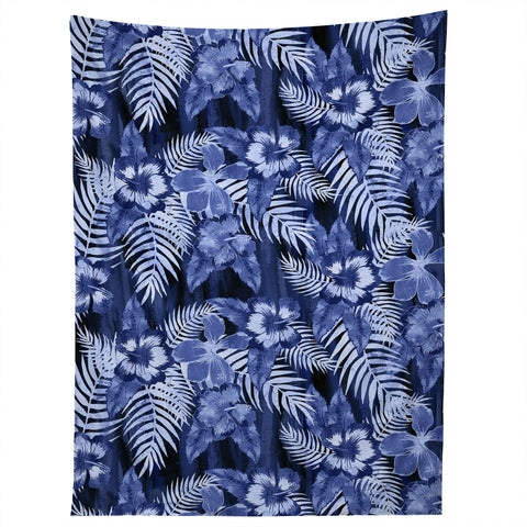 Schatzi Brown Hula Hibiscus Dark Blue Tapestry