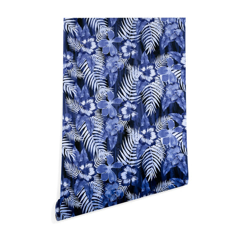 Schatzi Brown Hula Hibiscus Dark Blue Wallpaper
