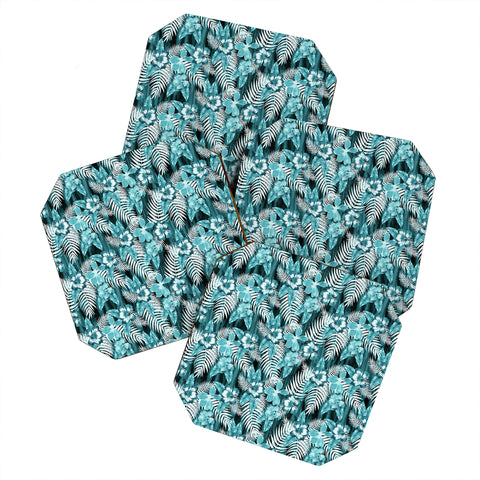 Schatzi Brown Hula Hibiscus Emerald Coaster Set