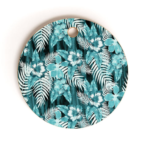 Schatzi Brown Hula Hibiscus Emerald Cutting Board Round