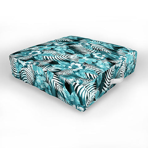 Schatzi Brown Hula Hibiscus Emerald Outdoor Floor Cushion