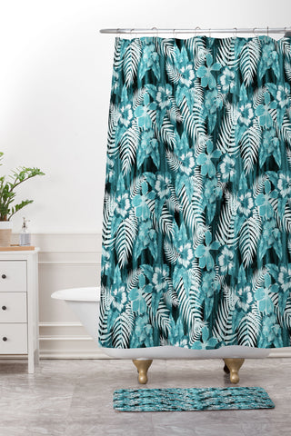 Schatzi Brown Hula Hibiscus Emerald Shower Curtain And Mat