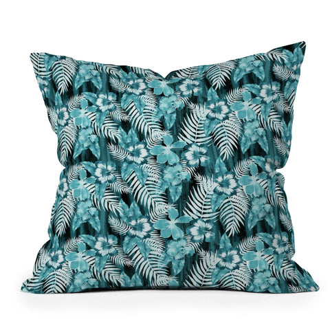 Schatzi Brown Hula Hibiscus Emerald Throw Pillow