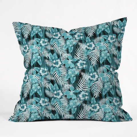 Schatzi Brown Hula Hibiscus Emerald Outdoor Throw Pillow