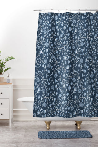 Schatzi Brown Innessa Floral Indigo Shower Curtain And Mat