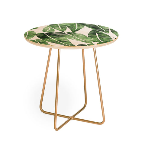 Schatzi Brown Island Goddess Leaf Green Round Side Table