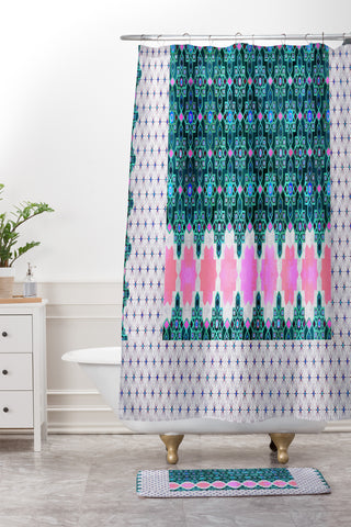 Schatzi Brown Jeema Boho Pattern Green Shower Curtain And Mat