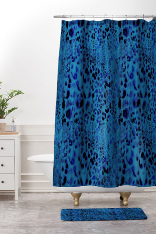 Schatzi Brown Jungle Cat Blue Shower Curtain And Mat