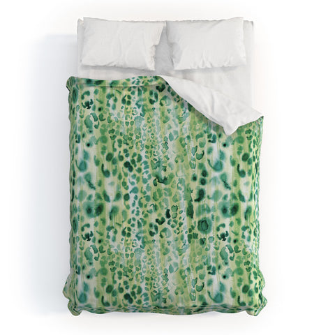 Schatzi Brown Jungle Cat Green Duvet Cover