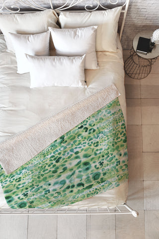 Schatzi Brown Jungle Cat Green Fleece Throw Blanket