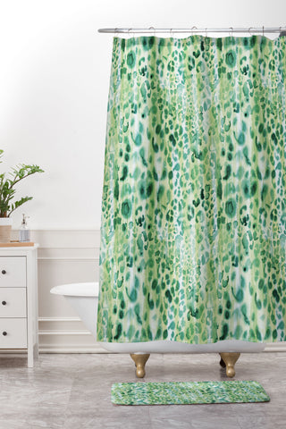 Schatzi Brown Jungle Cat Green Shower Curtain And Mat