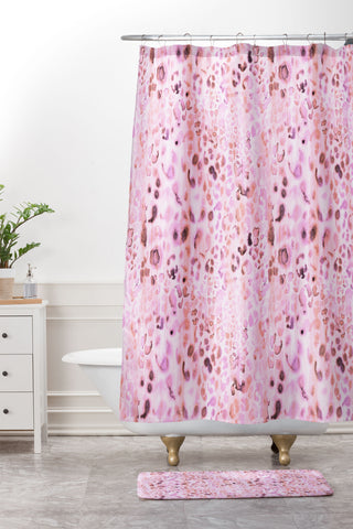 Schatzi Brown Jungle Cat Pink Shower Curtain And Mat