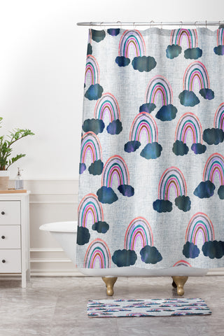 Schatzi Brown Just Rainbows light Linen Shower Curtain And Mat