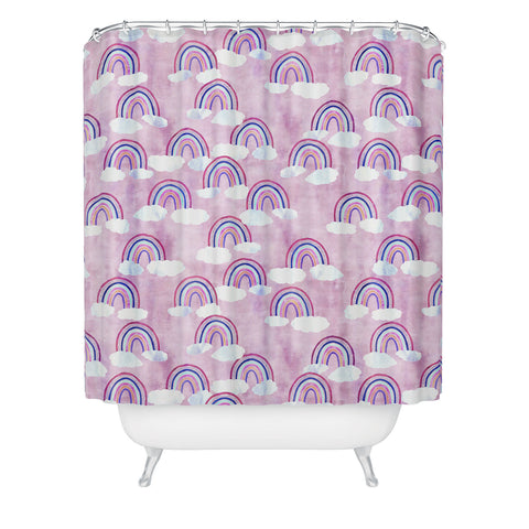 Schatzi Brown Just Rainbows Pink Shower Curtain