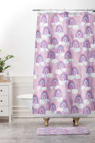Schatzi Brown Just Rainbows Pink Shower Curtain And Mat
