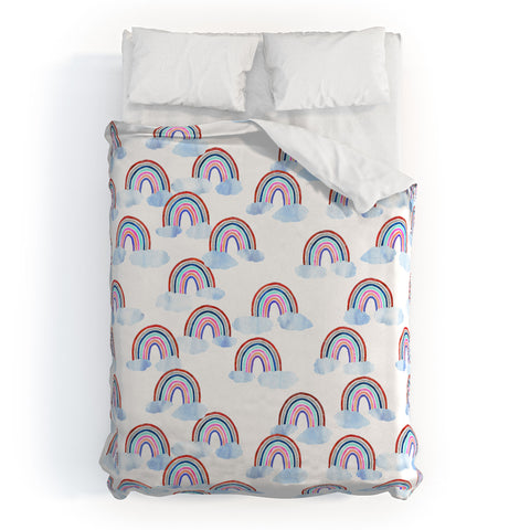 Schatzi Brown Just Rainbows White Duvet Cover