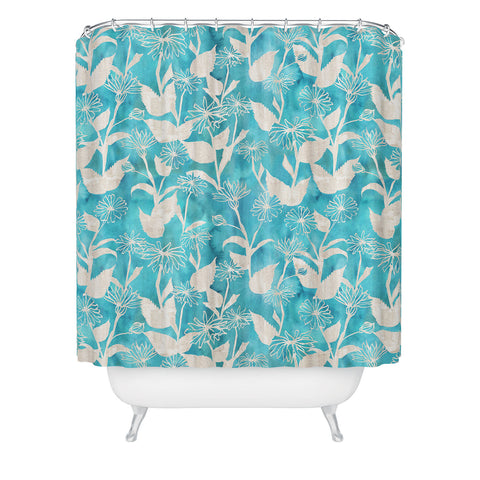 Schatzi Brown Justina Floral Turquoise Shower Curtain