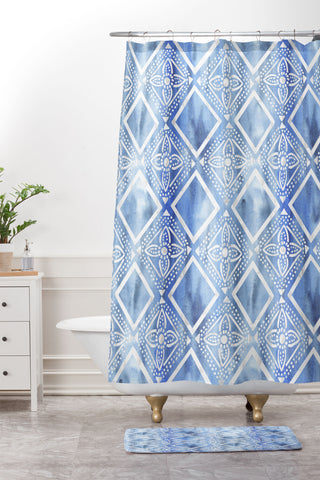 Schatzi Brown Kahala Flower Chambray Shower Curtain And Mat