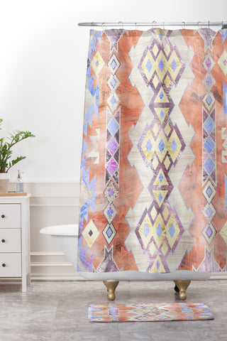 Schatzi Brown Kilim Kind Peach Shower Curtain And Mat