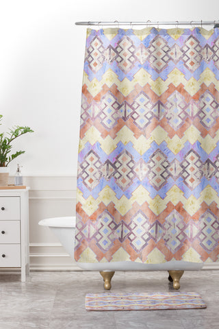 Schatzi Brown Kilim Kind Stripe Peach Shower Curtain And Mat