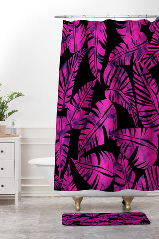 Schatzi Brown Lani Kai Leaf Magenta Shower Curtain And Mat