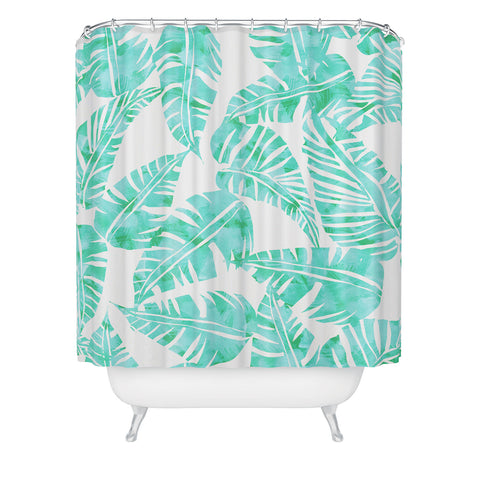 Schatzi Brown Lani Kai Leaf Mint Shower Curtain