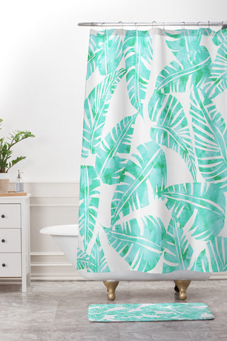 Schatzi Brown Lani Kai Leaf Mint Shower Curtain And Mat