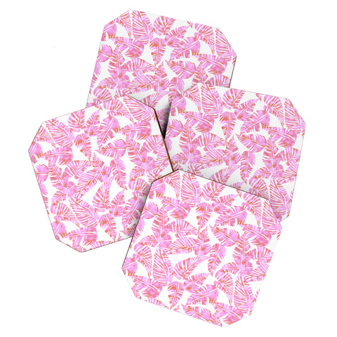 Schatzi Brown Lani Kai Leaf Pink Coaster Set