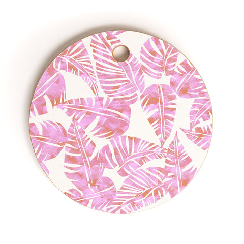 Schatzi Brown Lani Kai Leaf Pink Cutting Board Round
