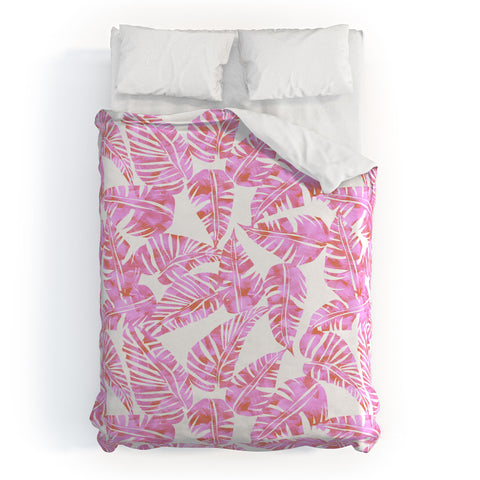 Schatzi Brown Lani Kai Leaf Pink Duvet Cover
