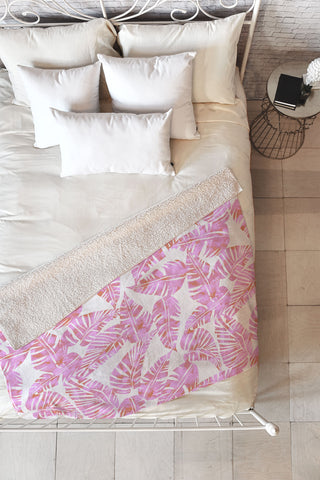 Schatzi Brown Lani Kai Leaf Pink Fleece Throw Blanket