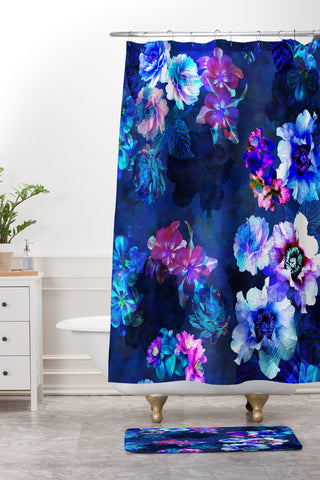 Schatzi Brown Le Fleur Blue Shower Curtain And Mat