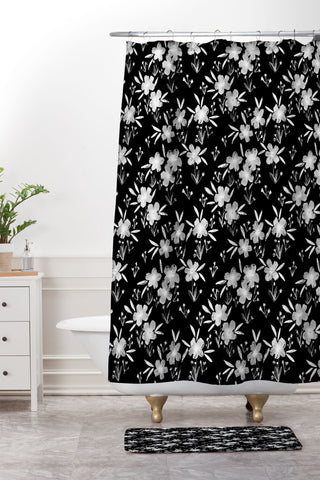 Schatzi Brown Leila Floral Black Shower Curtain And Mat