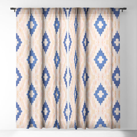 Schatzi Brown Leila Ikat Blue Sheer Window Curtain
