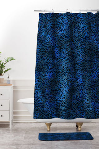 Schatzi Brown Leopard Blue Shower Curtain And Mat