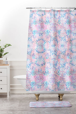Schatzi Brown Leopard Pink Shower Curtain And Mat