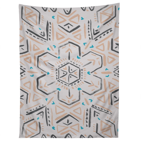 Schatzi Brown Line Tribal Mandala 1a Tapestry