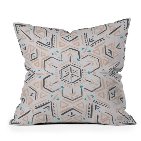 Schatzi Brown Line Tribal Mandala 1a Throw Pillow