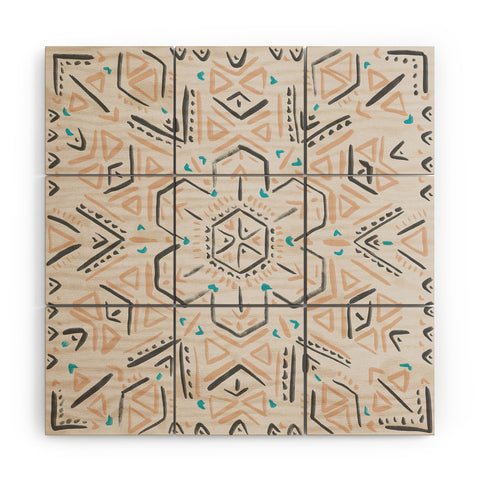 Schatzi Brown Line Tribal Mandala 1a Wood Wall Mural
