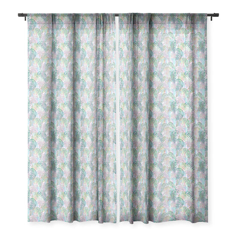 Schatzi Brown Lost in the Jungle pink green Sheer Window Curtain
