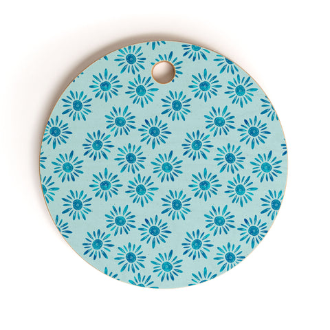 Schatzi Brown Lotta Floral Light Aqua Cutting Board Round
